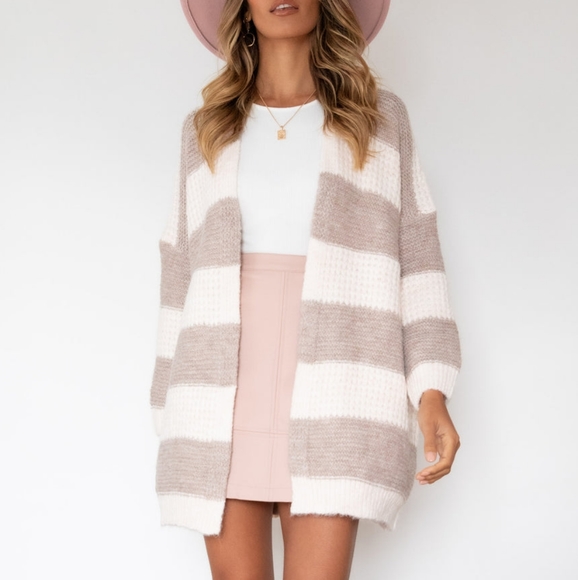 EBBY & I Wool blend Cosy Pastel Stripe Knit Cardi Winter Cardigan NWT - Picture 6 of 16